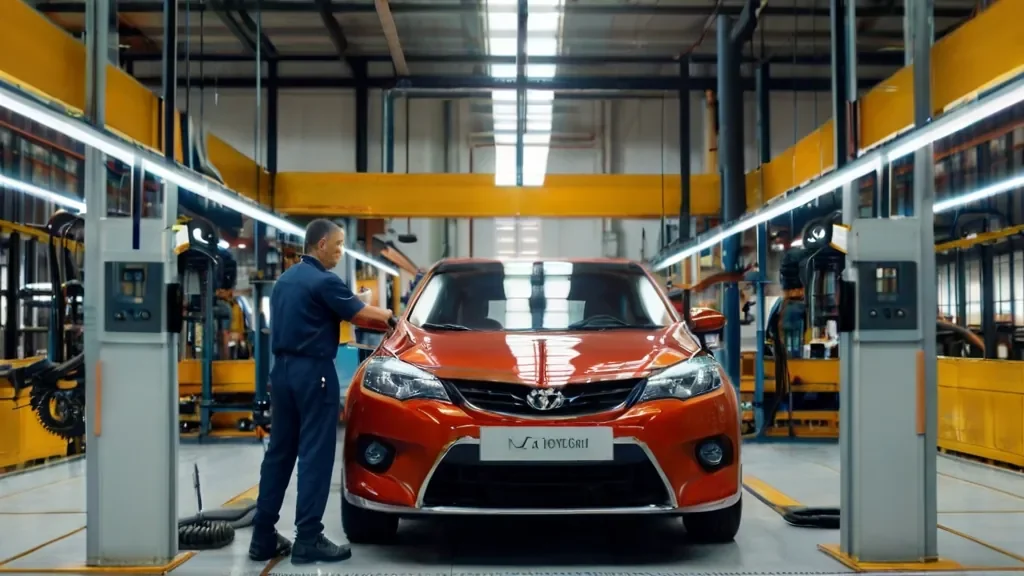 Carro sendo inspecionado na linha de produção
